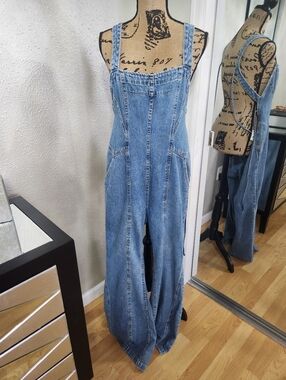 Free People Washed Blue Denim Overalls Jeans for Women